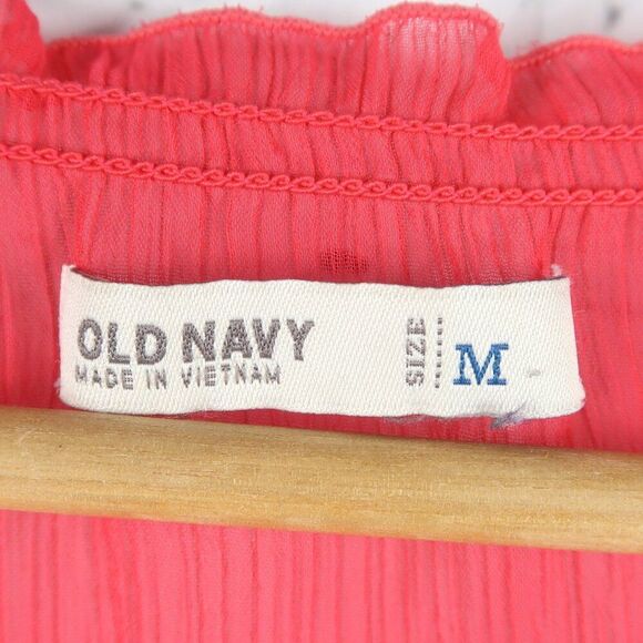 OLD NAVY HOT PINK 1/2 SLEEVE V NECK SHEER BLOUSE WITH RUFFLE HEM SIZE MEDIUM - Picture 2 of 6